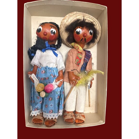 Vintage Mexican Folk Art Dolls Set Male & Female Handmade 12" With Accessories - Picture 1 of 7